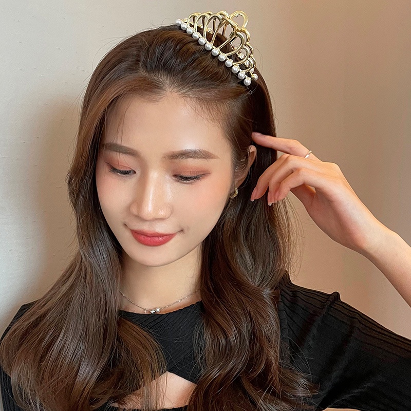 Kẹp Tóc Kim Loại Hình Hoa Đính Ngọc Trai Phong Cách vintage Hàn Quốc Cho Nữ