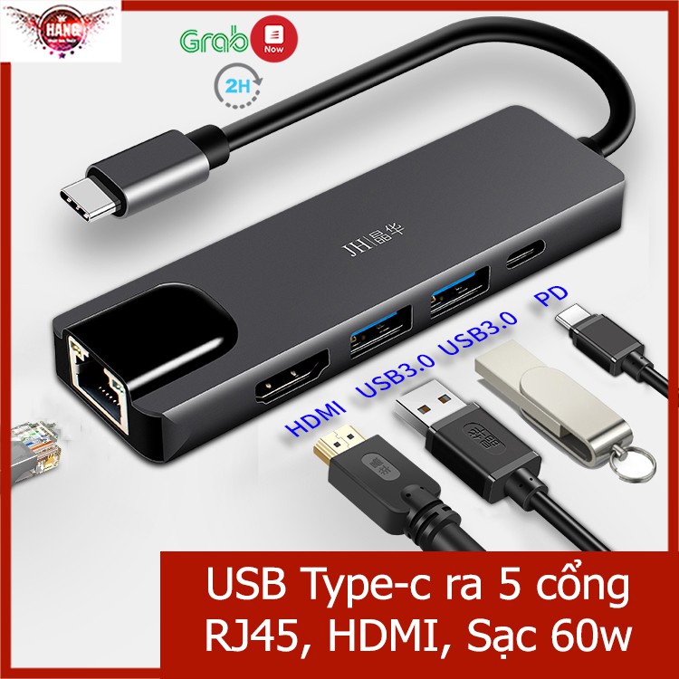 Usb Type-c ra 5 cổng HDMI 4K, USB 3.0 và Ethernet RJ45 - Jinghua Z325 | WebRaoVat - webraovat.net.vn