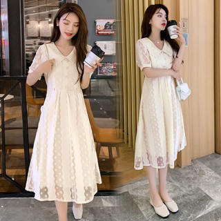 Váy cho con ti, chất ren, cổ bẻ, dáng xòe