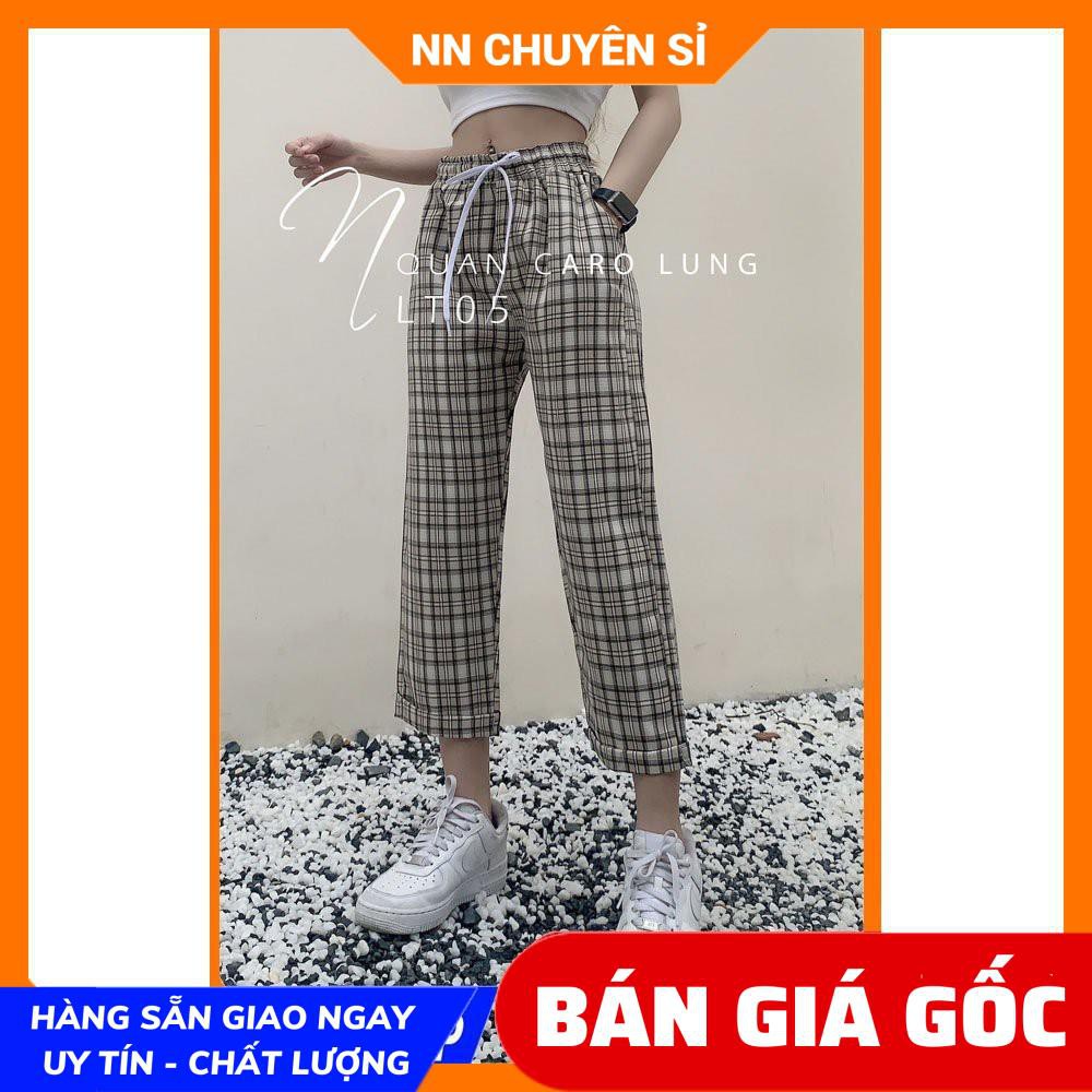 QUẦN BAGGY CARO LƯNG THUN LT05 ⚡ẢNH THẬT⚡ QUẦN LỬNG NỮ ⚡ QUẦN CARO 9 TẤC