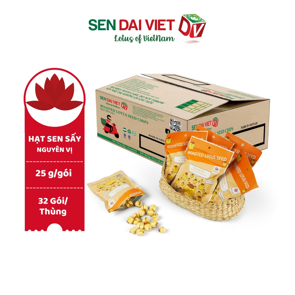 [Thùng 32 Gói]Hạt Sen Sấy-Không Đường,Ăn Vặt Không Lo Tăng Ký-Sen Đại Việt-Gói 25g-Date Mới Nhất.