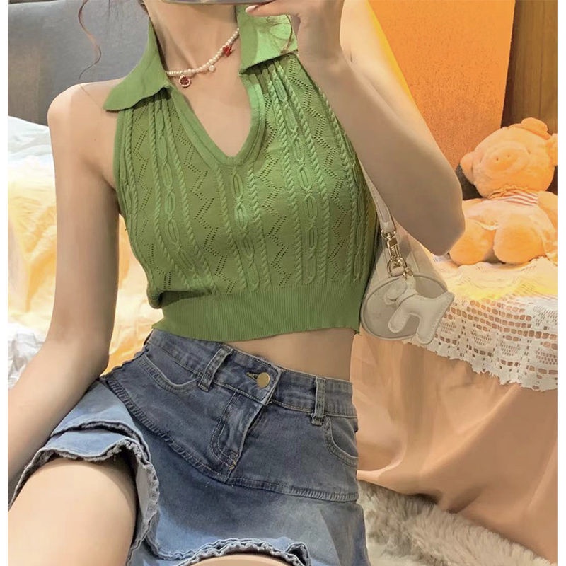 Jiashucheng Hàng Có Sẵn Áo Dệt Kim Sát Nách Dệt Kim Dáng Ôm Ngắn Thời Trang Mùa Hè Tinh Tế Cho Nữ