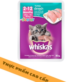 Thức ăn pate cho mèo con Whiskas vị cá ngừ túi 80g (1 gói)