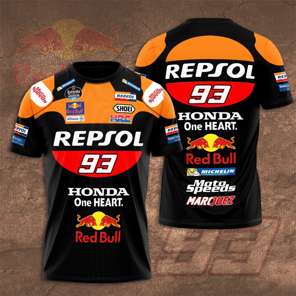 Áo Thun Tay Ngắn In Hình Marc M Rquez 93 Repsol Honda Racing Michelin Motospeeds Red Bull 3D Thời Trang Mùa Hè Cho Nam Và Nữ