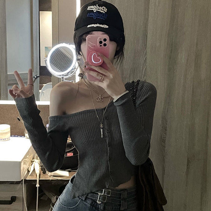 Áo Sweater Cardigan Tay Dài Hở Vai Dáng Ôm Thời Trang Mùa Thu Phong Cách Hàn Quốc Hàng Mới Dành Cho Bạn Gái 2021