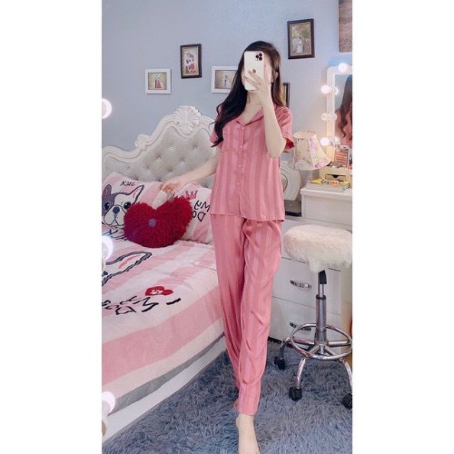 [Mã 44FASHIONSALE1 giảm 10K đơn 50K] Bộ Pijama Cao Cấp Chất Lụa Gấm Tay cộc - Quần Dài