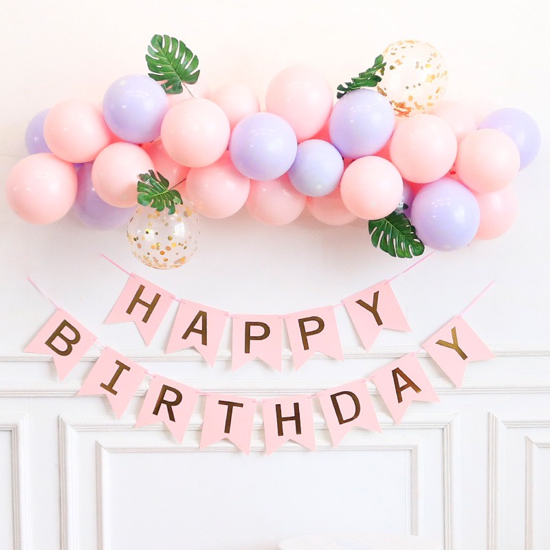 SET BÓNG BAY HỒNG TRANG TRÍ SINH NHẬT , CỜ GIẤY  HAPPY BIRTHDAY +TẶNG KÈM PHỤ KIỆN