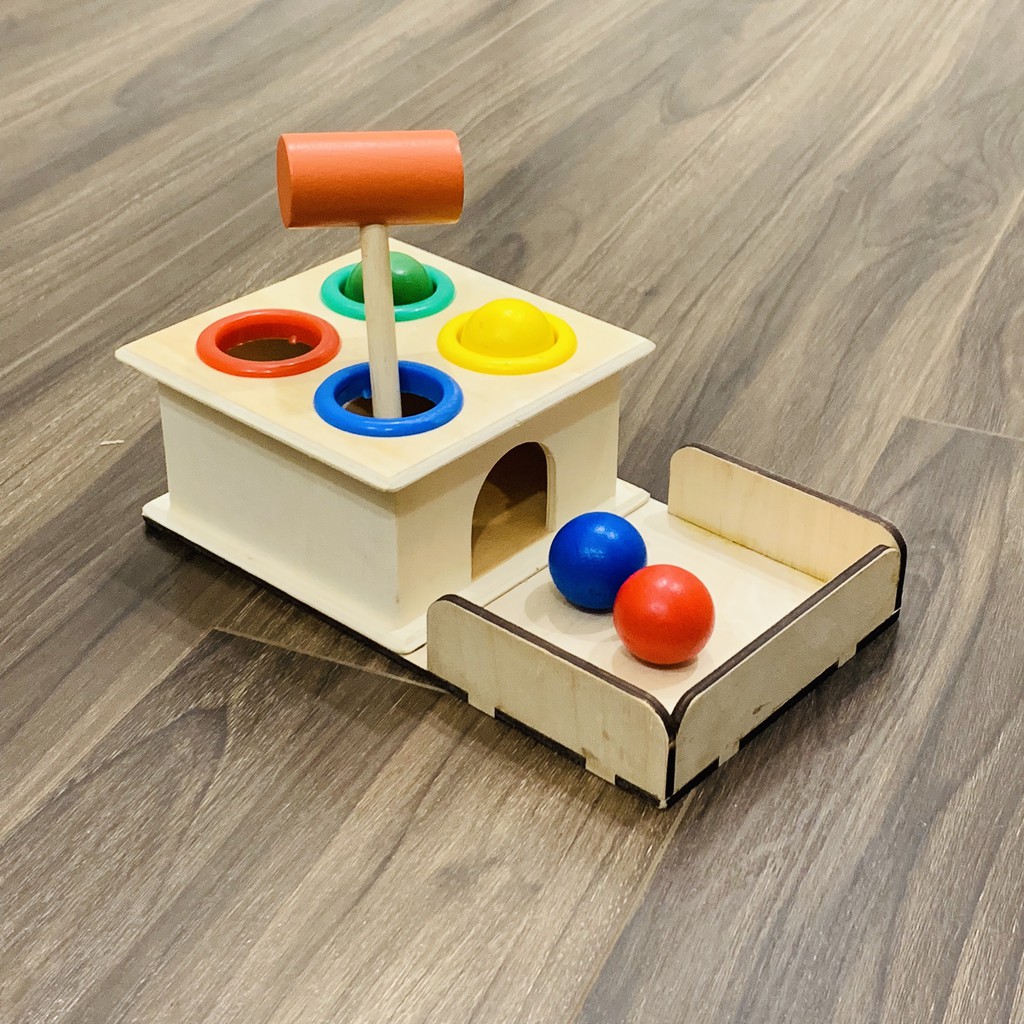 Hộp Montessori Tương Tác Màu Sắc Vận Động Và Chuyển Động Có Khay Đựng Bóng Bằng Gỗ