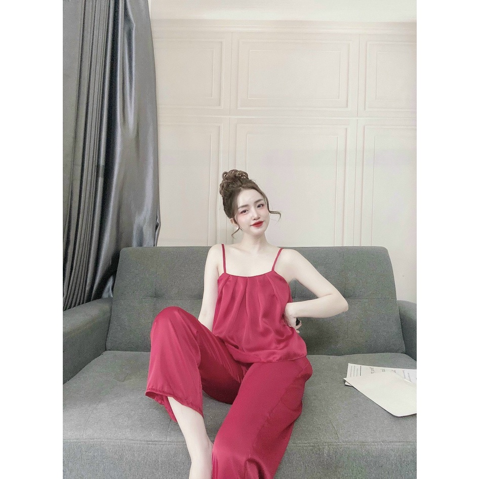 Bộ ngủ dài hai dây satin loại 1 mềm mịn mát