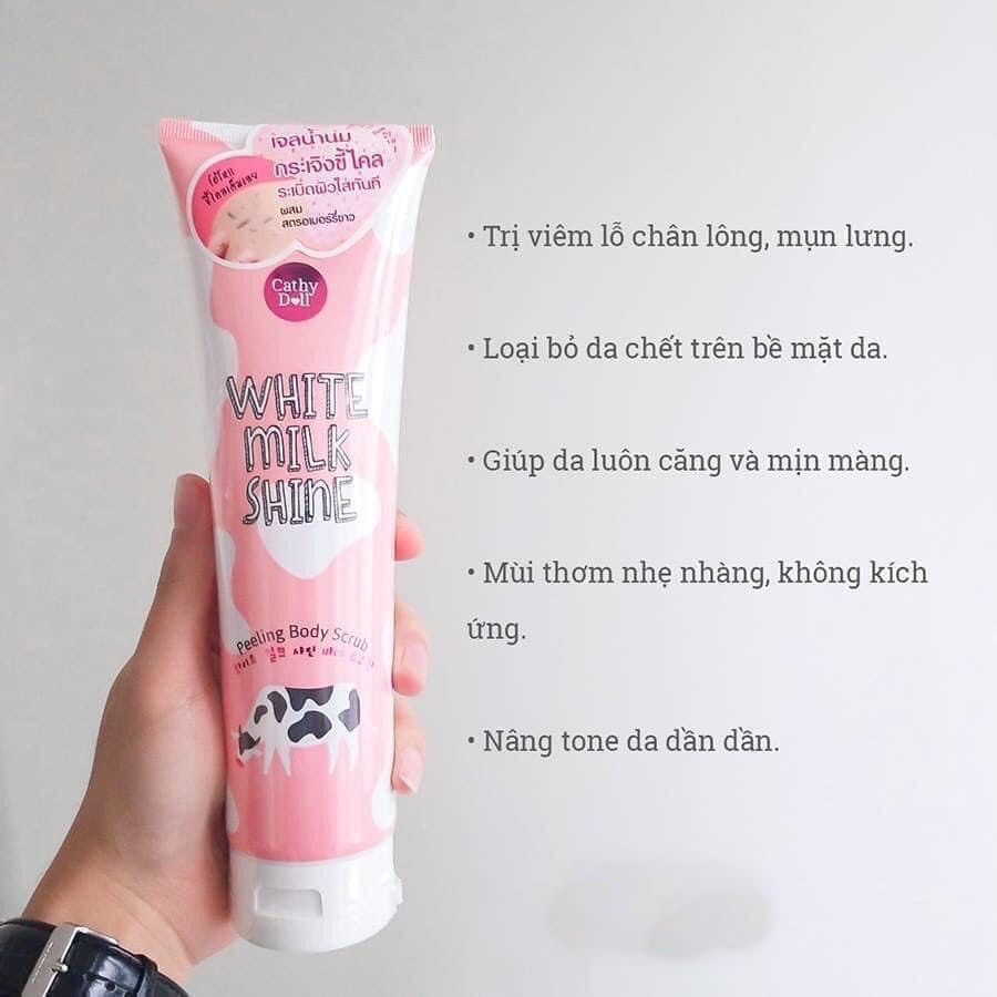 Tẩy Tế Bào Chết Cathy Doll White Milk Shine 320ml tuýp hồng