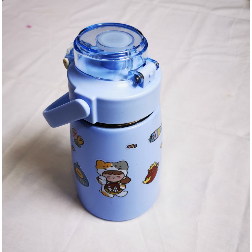 Bình nước giữ nhiệt 800 -1000 ml, có ông hút + ticker trang trí cute