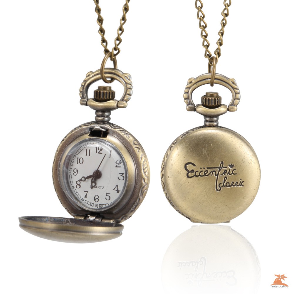 #Đồng hồ bỏ túi# 1pc Men Women Pocket Watch Words Carved Case with Chain