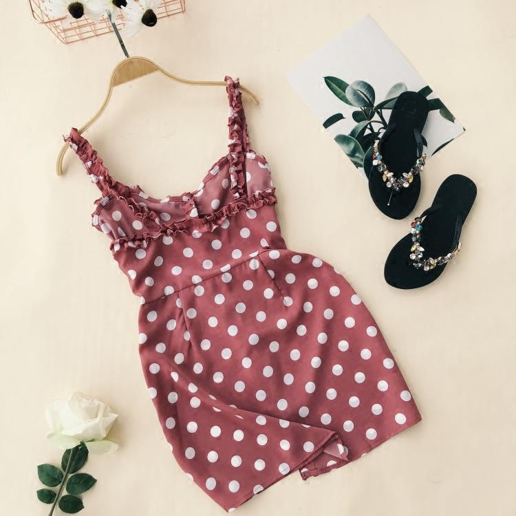 đầm 2 dây chấm bi (hàng nhập sẳn có kèm hình thật )