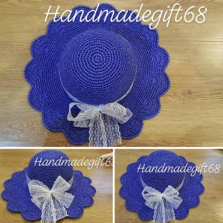 Mũ hè sợi thô vành phẳng đẹp, họa tiết dẻ quạt (mẫu 2)