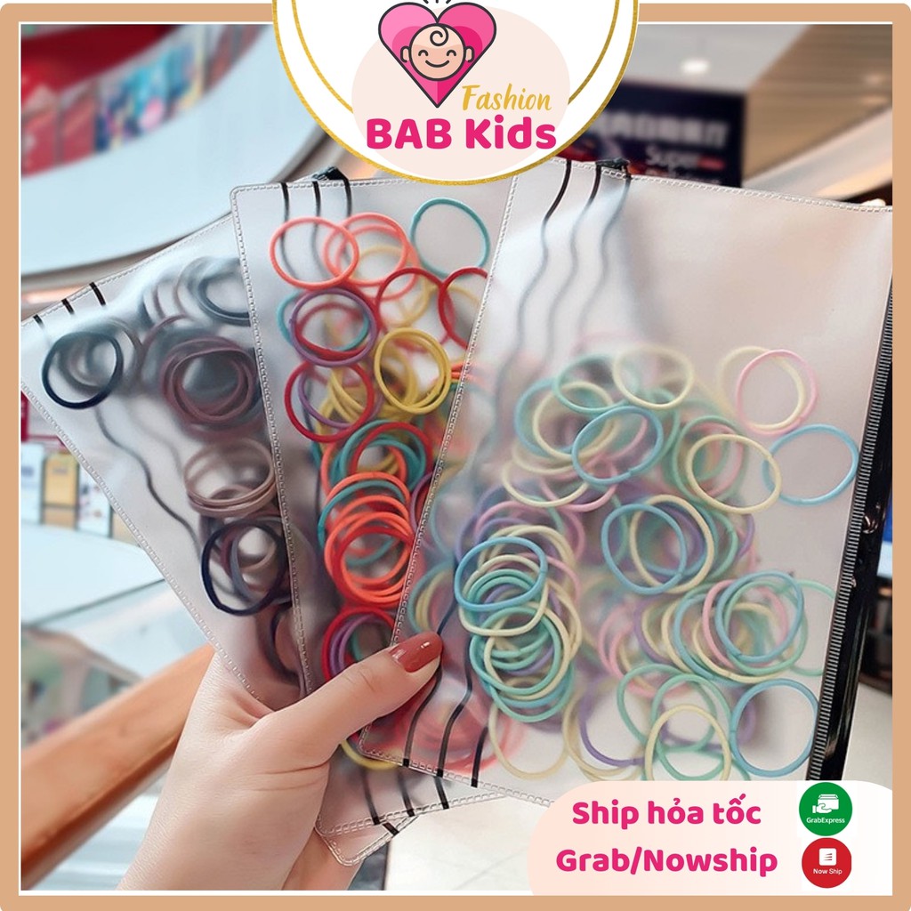 Set 100 Dây Buộc Tóc Cho Mẹ Và Bé Hàn Quốc Nhiều Màu Kèm Túi Zip Siêu Xinh