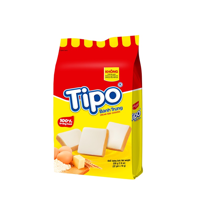Bánh trứng nướng Tipo vị kem sữa thùng 16 bịch x 220g