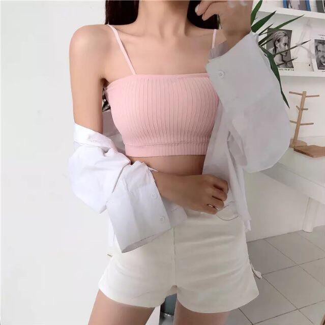 Áo Bra Quây Ngực, Áo Lót Nữ Hai Dây Mảnh Chất Cotton Gân Tăm Cao Cấp Mềm Mịn Có Mút Đệm Nâng Ngực Dễ Phối Đồ _ TSDL68