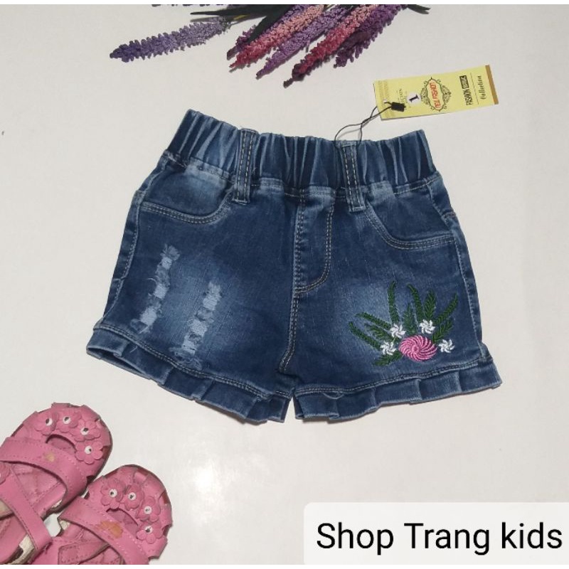 Sỉ, lẻ quần jean  đùi cao cấp bé gái thêu hoa, hàng loại 1, co dãn 4 chiều