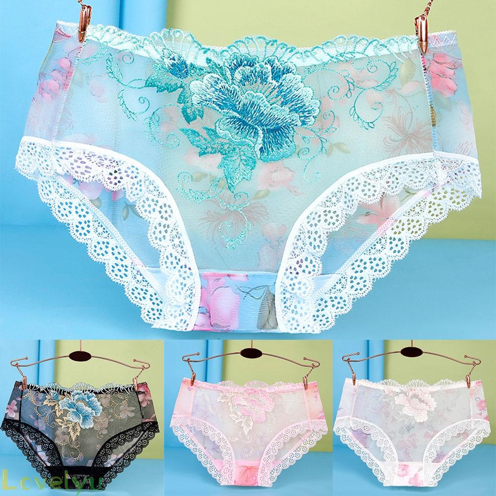 Plus Women-Sexy Lace Seamless Underwear Skin-Friendly Transparent Briefs Panties@New