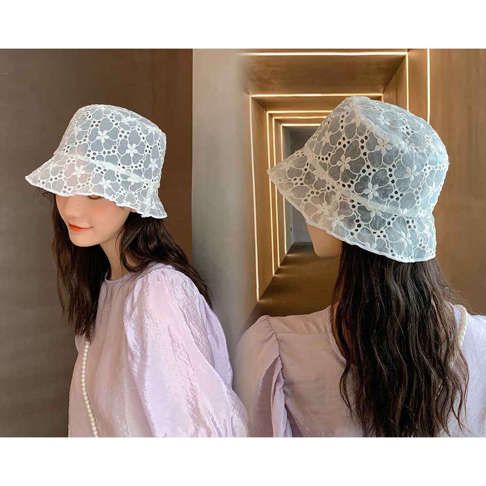 Nón Thêu Hoa Vành Ren Trong Suốt Siêu Xinh Style Korea