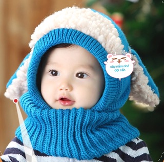 ☘️bộ khăn mũ len tai cừu cho bé