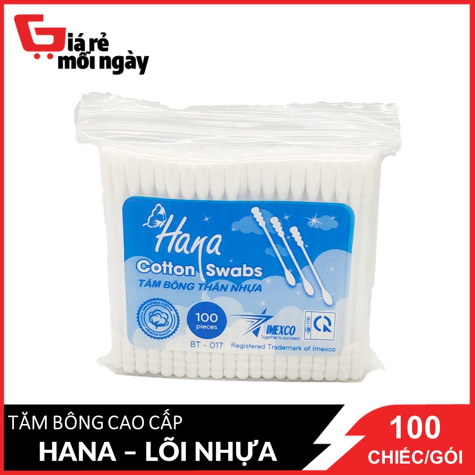 Tăm bông Hana Cotton Swabs gói Poly lõi nhựa - 100c