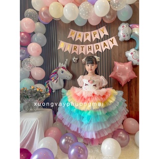Váy đầm bé gái pony kì lân unicorn kim sa kiểu công chúa siêu bồng bềnh cho trẻ em 1,2,3,4,5,6,7,8,9,10,11,12 tuổi