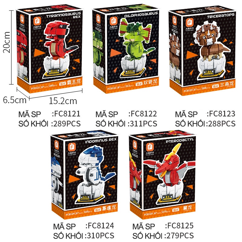 Lego khủng long mô hình mini giá rẻ đồ chơi xếp hình thông minh cho bé 300 chi tiết Gôn đồ chơi