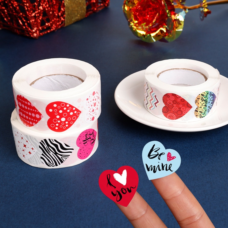 Cuộn 500 Nhãn Dán Hình Trái Tim Dùng Trang Trí Quà Tặng Đám Cưới