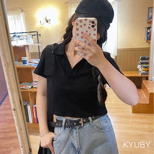Áo Crt Nữ SANJOLI Croptop Tay Ngắn Cổ Polo Ôm Body Hở Bụng Sexy Cá Tính Đi Chơi  AO018