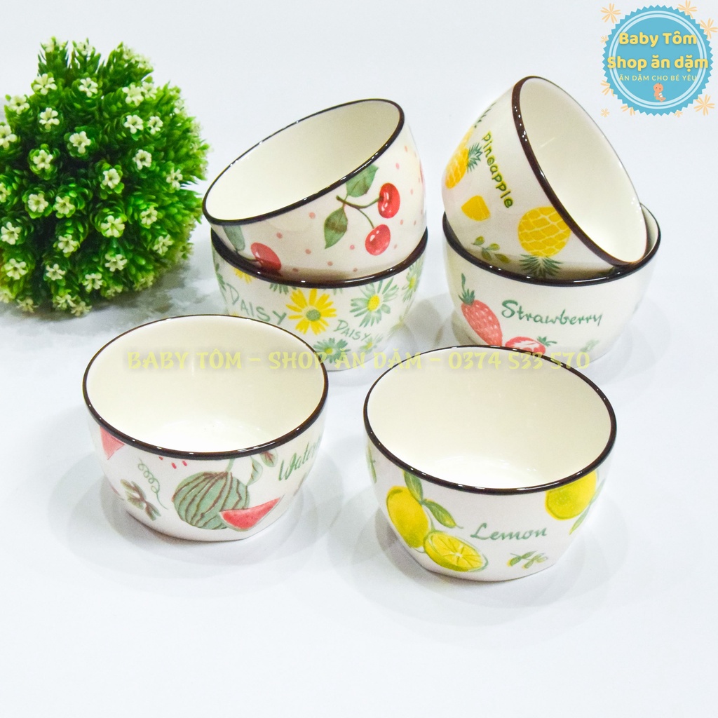 Bát ăn dặm, bát cơm họa tiết hoa cúc, quả nhiệt đới cho bé yêu, NPP Baby Tôm