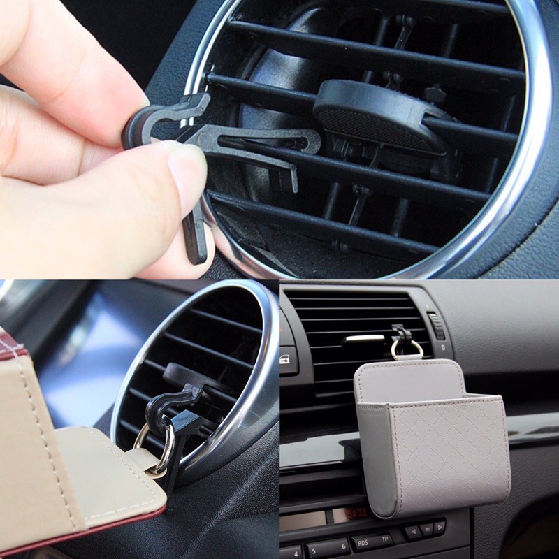 Túi Da Đựng Điện Thoại/Mắt Kính/Chìa Khóa Gắn Lỗ Thông Gió Xe Hơi