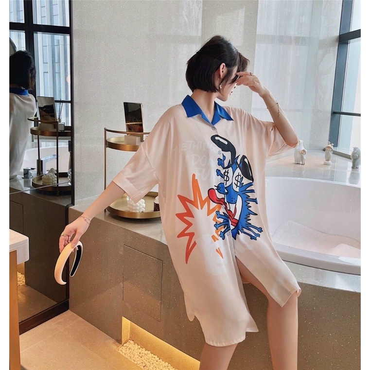 Váy ngủ sơ mi lụa tay lỡ cao cấp quảng châu 12