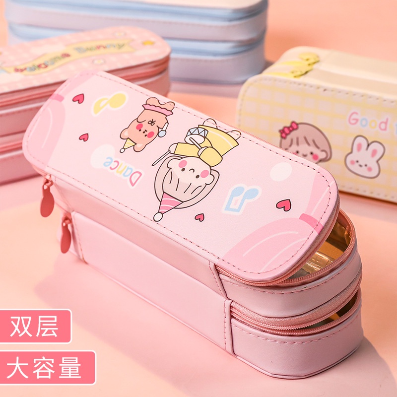 Hộp Bút Hai Ngăn Da PU Anime Phong Cách Nhật Bản Dung Tích Lớn