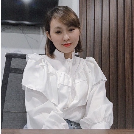 Áo sơ mi trắng kiểu phối hoạ tiết viền cổ tiểu thư chất liệu cotton thấm hút mồ hôi - A569