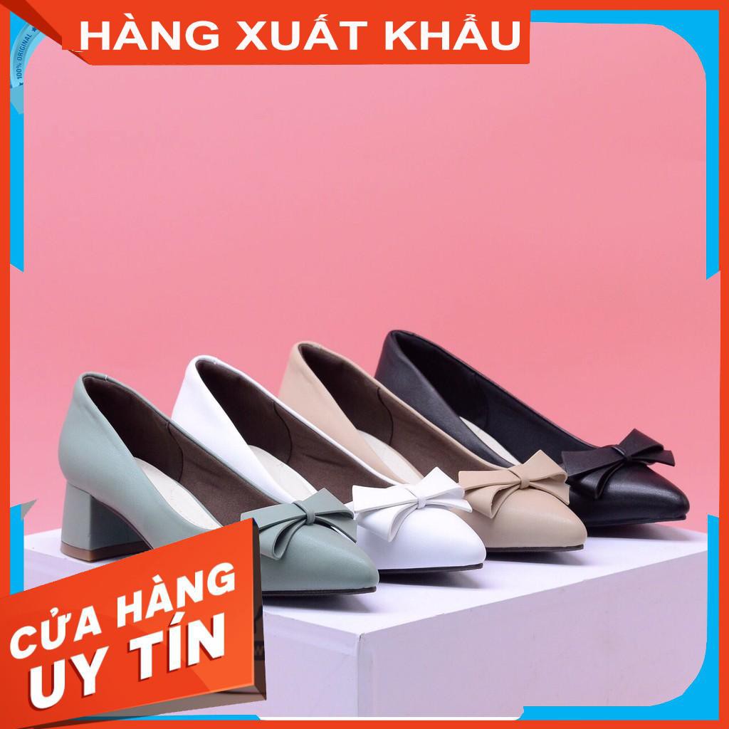 Giày 3 phân mũi nơ da lì