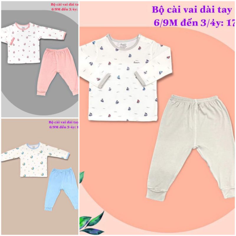Bộ dài tay cài vai Avaler cho bé từ 6 tháng đến 4 tuổi