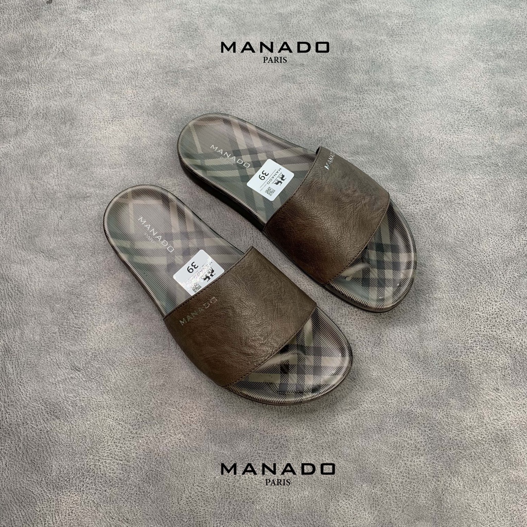 Dép da nam quai ngang cao cấp Manado Mã MND06 fullbox, quai da mềm mại, đế cao su thiết kế chắc chắn