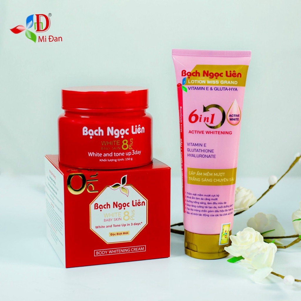 Kem Body Trắng Da Bạch Ngọc Liên - White Baby Skin 8 Plus combo