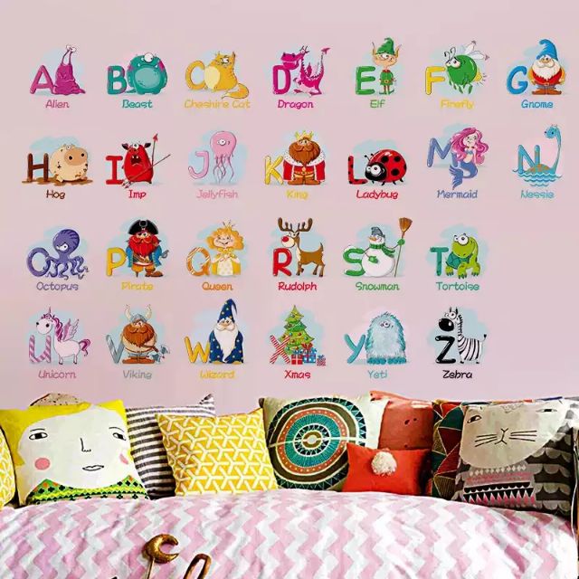 Decal dán tường bảng chữ cái tiếng anh kèm con vật