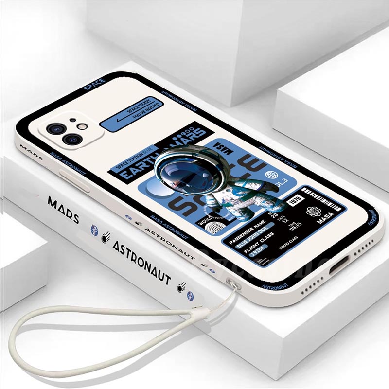 Ốp Điện Thoại Mềm Hình Phi Hành Gia Hoạt Hình Có Dây Đeo Cho iPhone13 Pro Max 11 12 Xr XS 6 6S 7 8 Plus