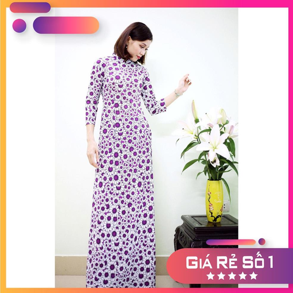 Bộ Áo Dài 3D Truyền Thống 💖 FREESHIP 💖 Hoa Cúc Tím Lụa Nhật Cao Cấp Lên Phom Dáng Chuẩn Cực Đáng Yêu 2021