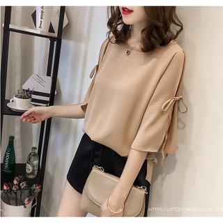 Áo sơ mi voan nữ BIG SIZE thời trang, thiết kế hở vai thắt nơ trẻ trung thanh lịch