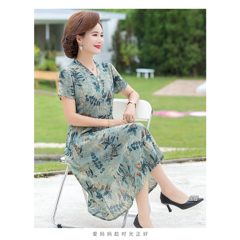 Đầm Chiffon In Hoa Thời Trang Mùa Hè Cho Phụ Nữ Trung Niên