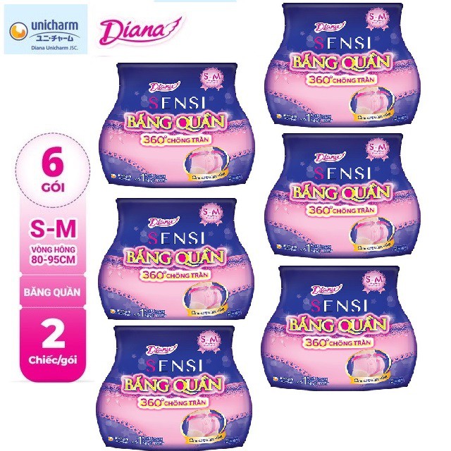COMBO 6 gói Băng đêm dạng quần Diana  Size S-M 2 chiếc/gói X6