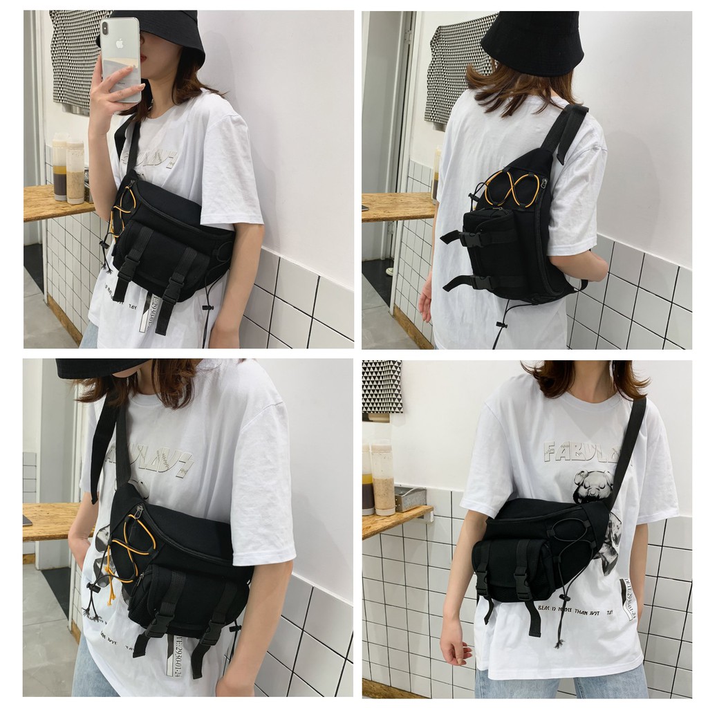 Túi đeo chéo canvas phong cách hiphop đường phố mẫu mới - Túi bao tử unisex thời trang giá rẻ