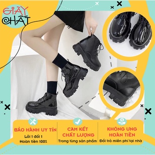 Bốt nữ cao cổ chất da bóng cá tính, Giày bốt nữ cao cổ chiến binh phong cách Hàn Quốc
