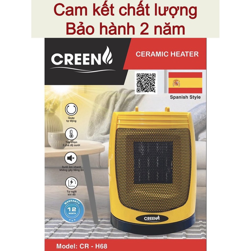 Máy sưởi gốm - Máy sưởi gốm ceramic CREEN CR-H68 1500W New 2021 - 3 chế độ sưởi, không gây ồn, không khô Da - Bh 2 năm