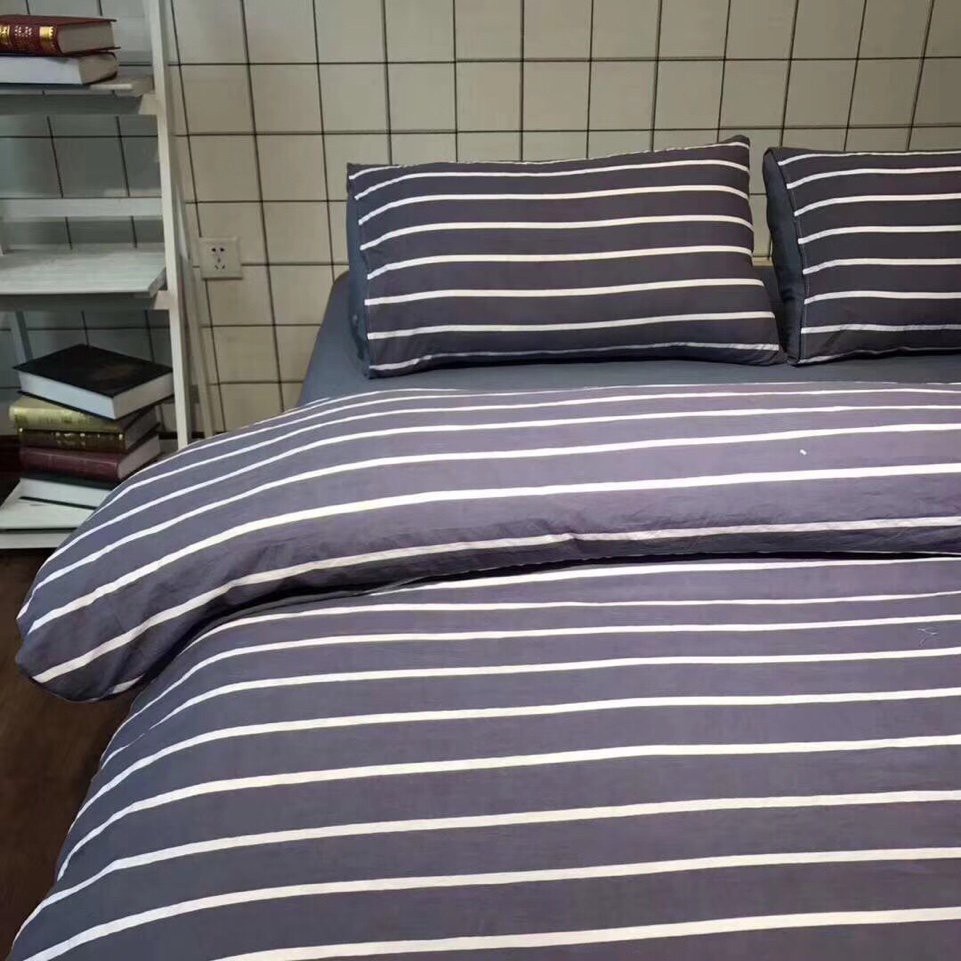 Bộ vỏ chăn ga gối cotton đũi MJ Lidaco cao cấp - Kẻ ghi ngang FSD