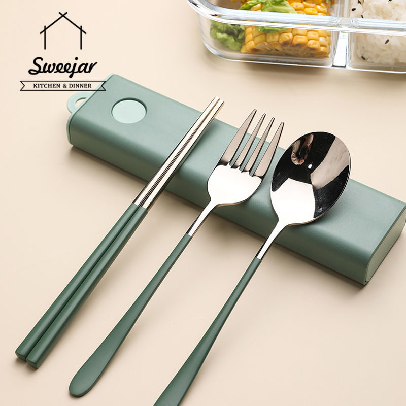 Set muỗng đũa nĩa SWEEJAR bằng thép không gỉ 304 kèm hộp đựng tiện dụng